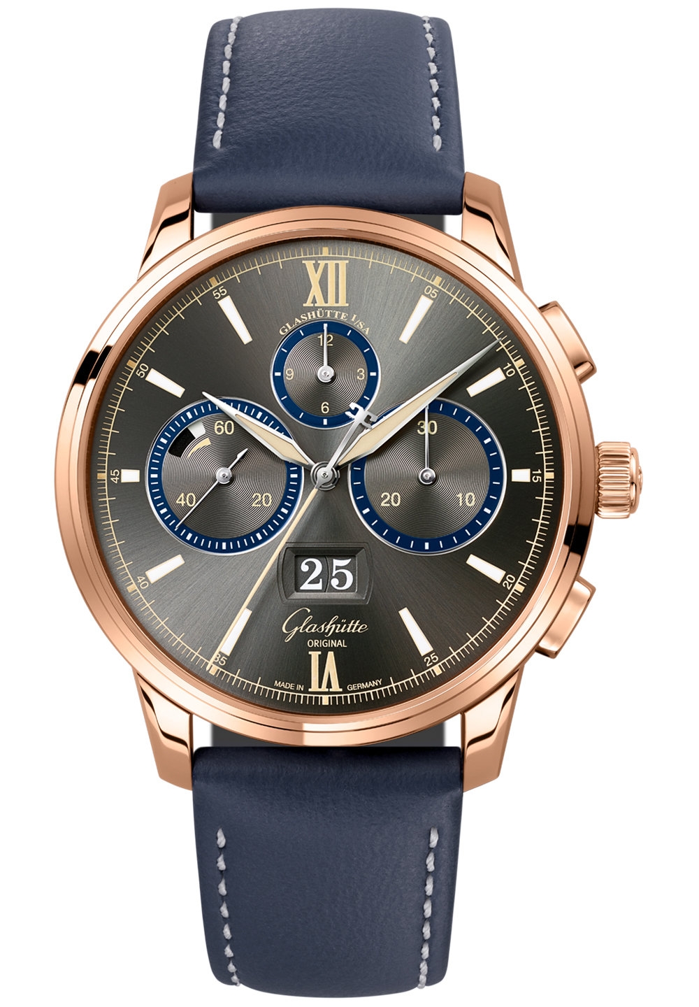 Glashütte Original 1-37-01-04-05-07 : Senator Chronograph Panorama Date Capital Edition Red Gold / Grey / Calf / Pin