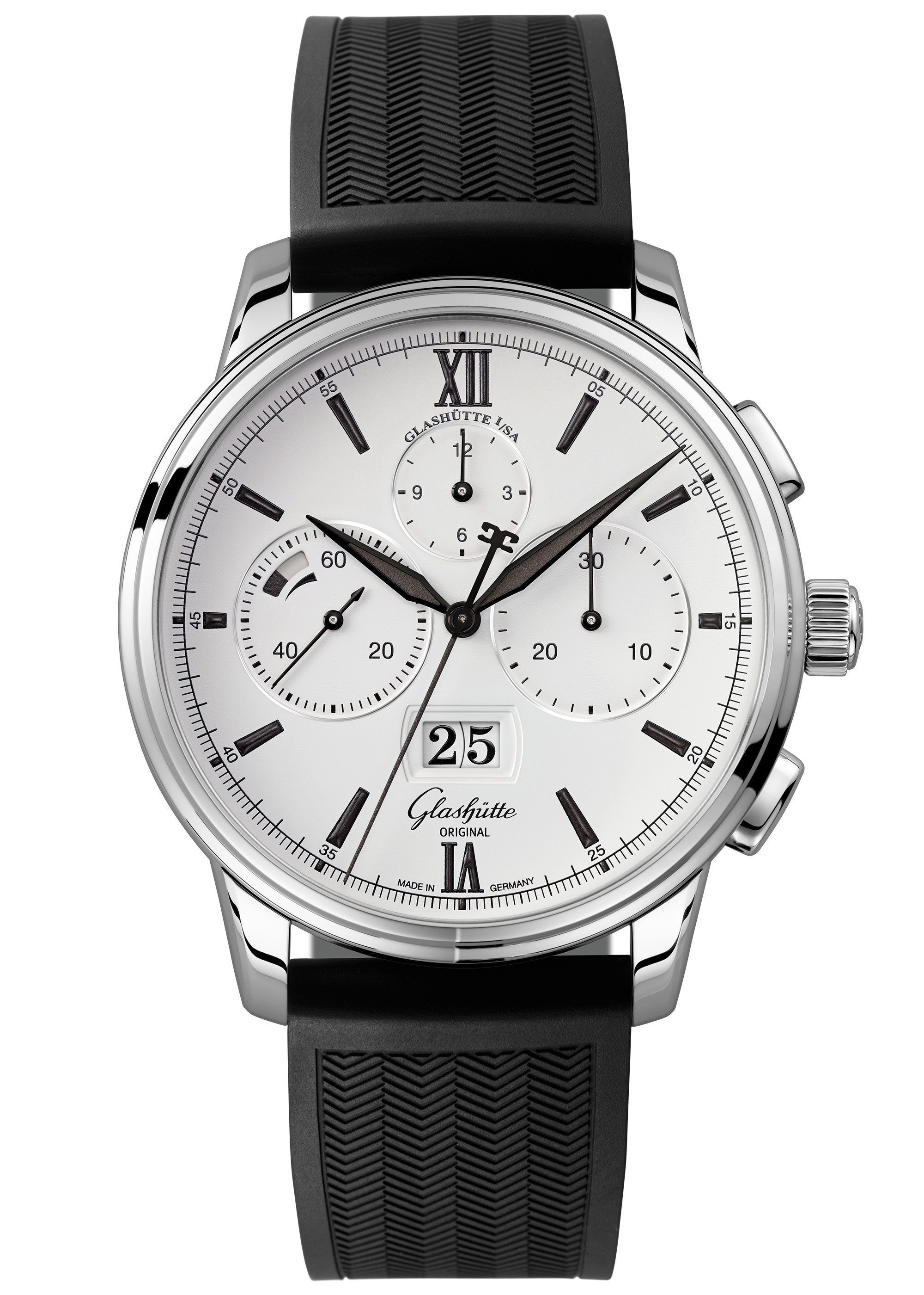 Glashütte Original 1-37-01-05-02-33 : Senator Chronograph Panorama Date Stainless Steel / Silver / Rubber / Folding