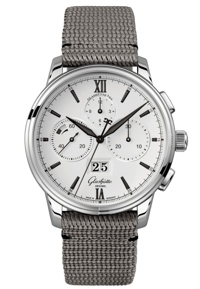 Glashütte Original 1-37-01-05-02-36 : Senator Chronograph Panorama Date Stainless Steel / Silver / Fabric - Folding