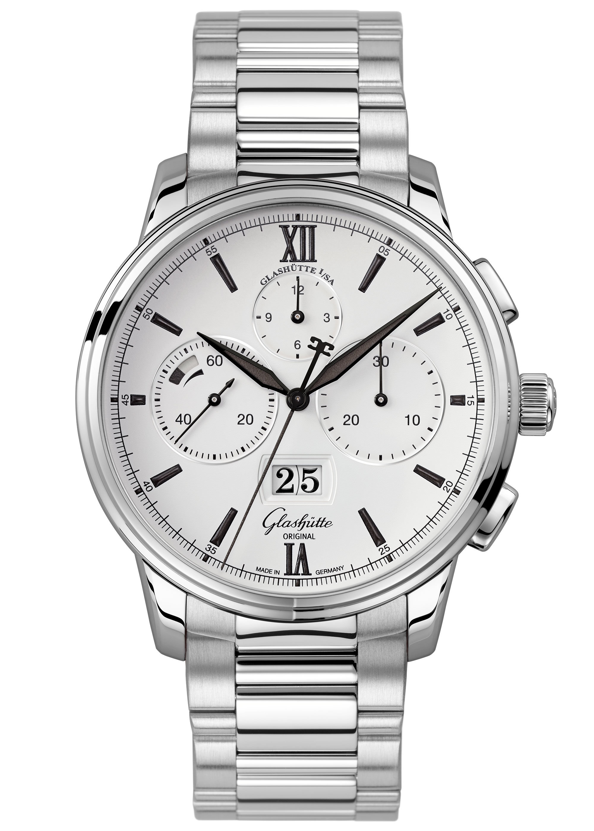 Glashütte Original 1-37-01-05-02-70 : Senator Chronograph Panorama Date Stainless Steel / Silver / Bracelet