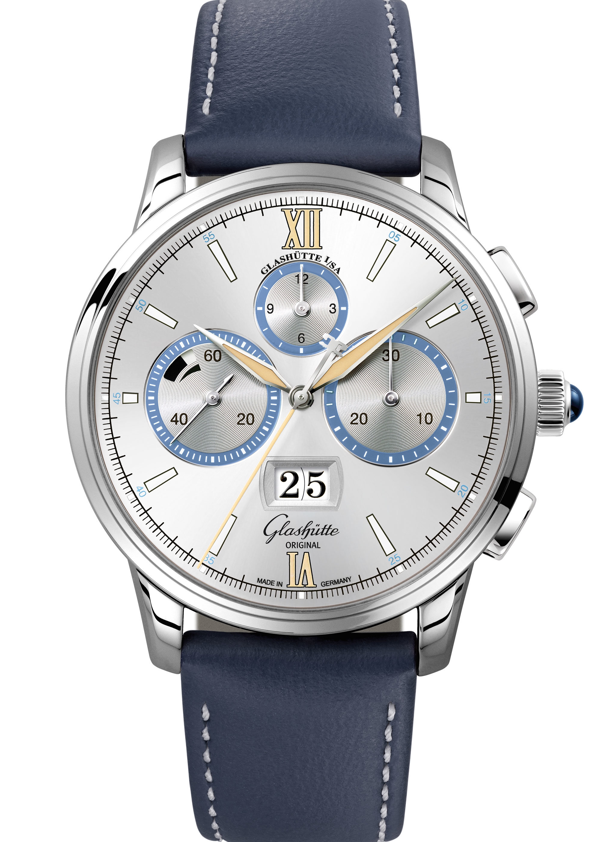 Glashütte Original 1-37-01-06-03-55 : Senator Chronograph Panorama Date Capital Edition Platinum / Silver  / Calf / Folding