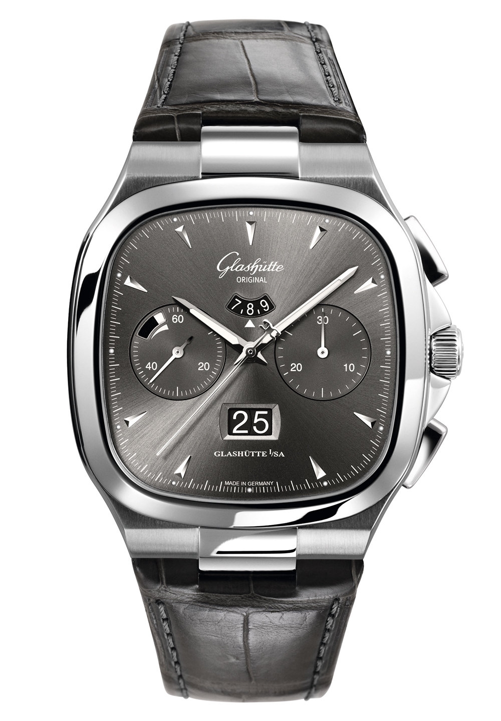 Glashütte Original 1-37-02-01-02-30 : Seventies Chronograph Panorama Date Ruthenium / Alligator / Folding