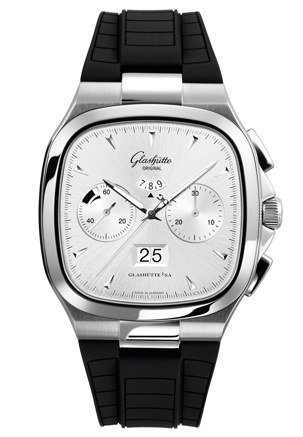 Glashütte Original 1-37-02-02-02-33 : Seventies Chronograph Panorama Date Silver / Rubber / Folding