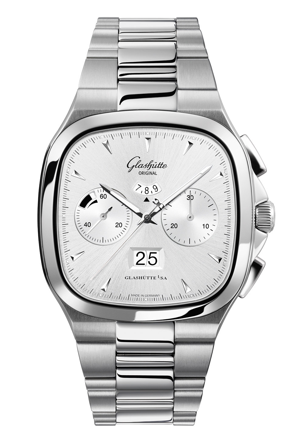 Glashütte Original 1-37-02-02-02-70 : Seventies Chronograph Panorama Date Silver / Bracelet