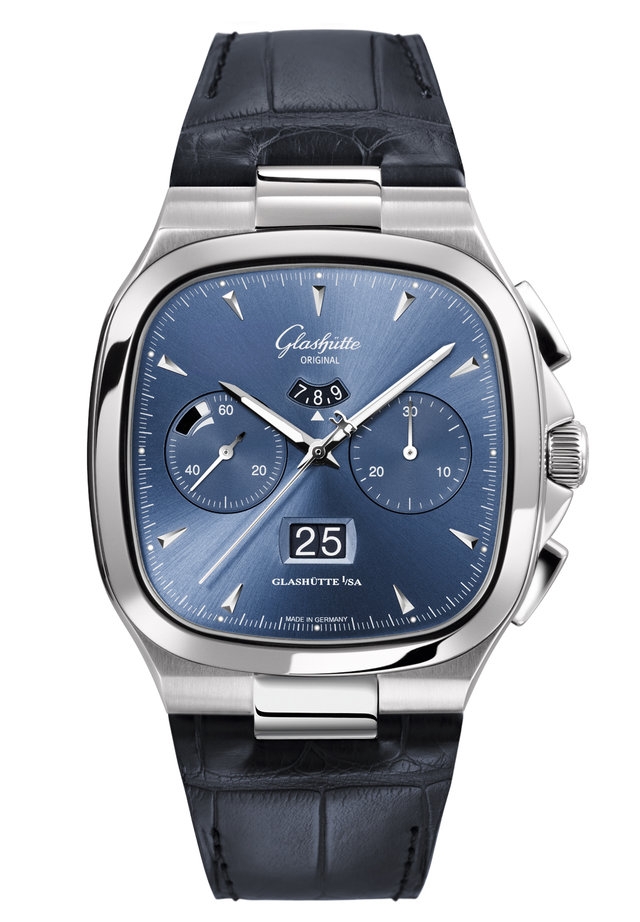 Glashütte Original 1-37-02-03-02-30 : Seventies Chronograph Panorama Date Blue / Alligator / Folding