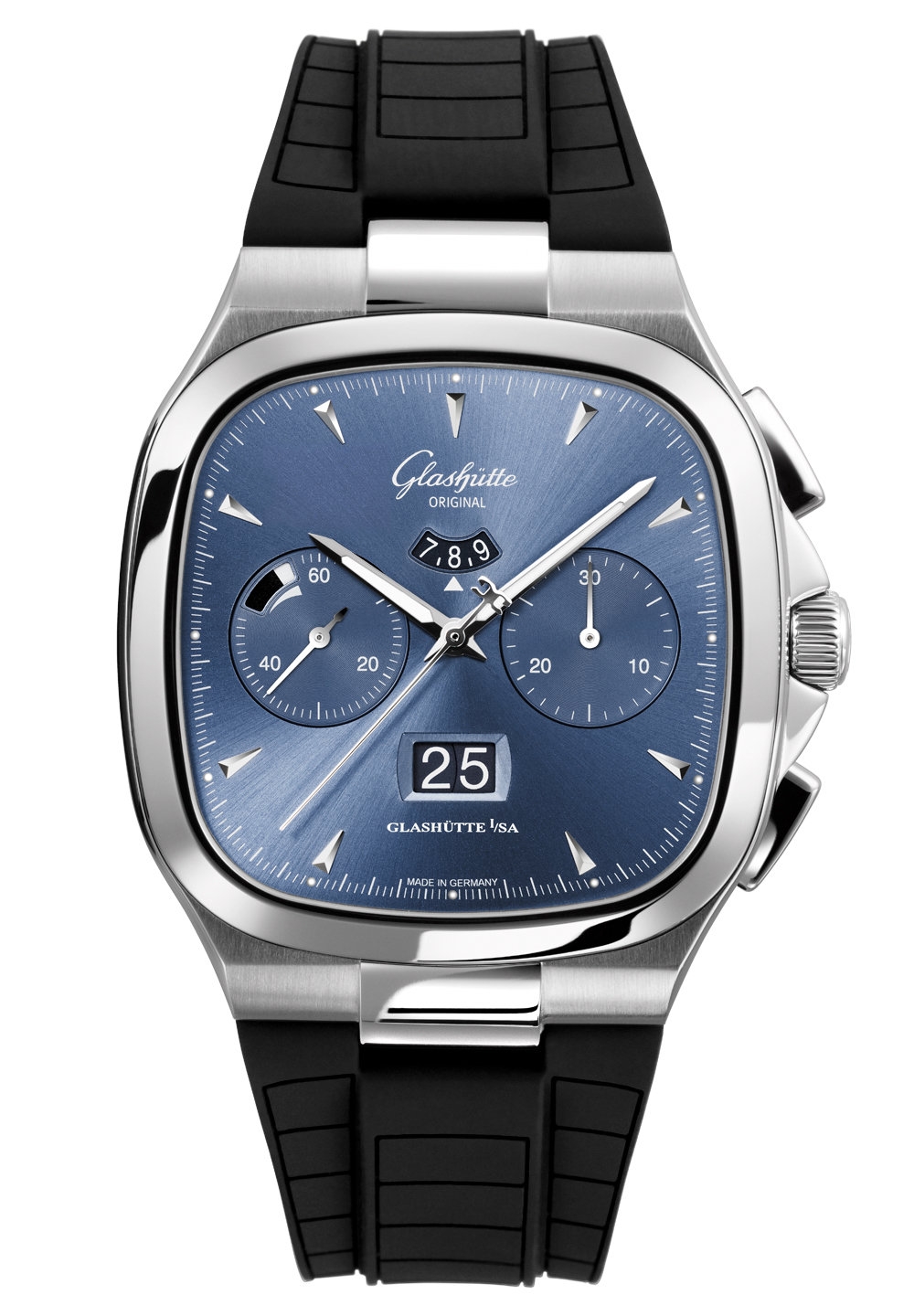Glashütte Original 1-37-02-03-02-53 : Seventies Chronograph Panorama Date Blue / Rubber / Folding
