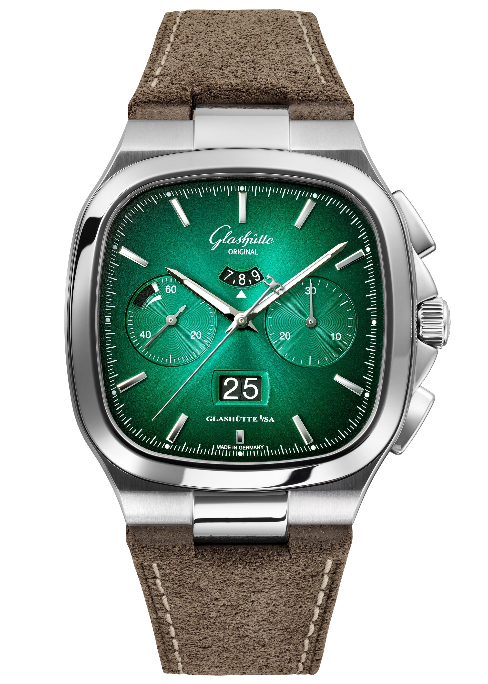 Glashütte Original 1-37-02-04-02-55 : Seventies Chronograph Panorama Date Green / Nubuck / Folding