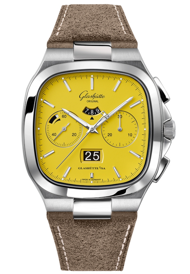Glashütte Original 1-37-02-07-02-35 : Seventies Chronograph Panorama Date Yellow / Nubuck / Folding
