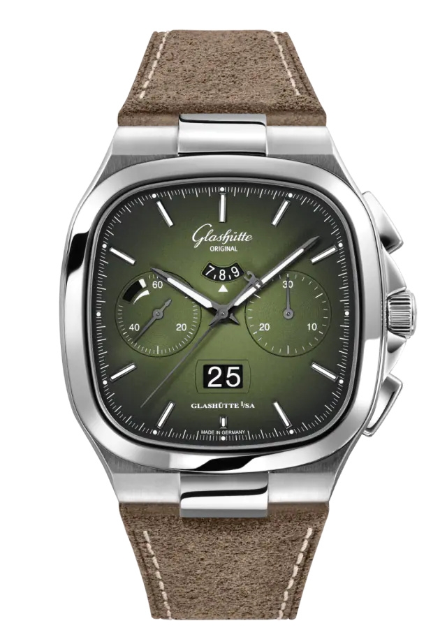 Glashütte Original 1-37-02-09-02-62 : Seventies Chronograph Panorama Date Green / Calf - Folding