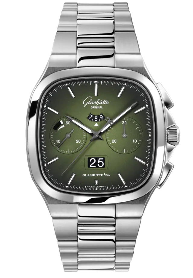 Glashütte Original 1-37-02-09-02-70 : Seventies Chronograph Panorama Date Green / Bracelet