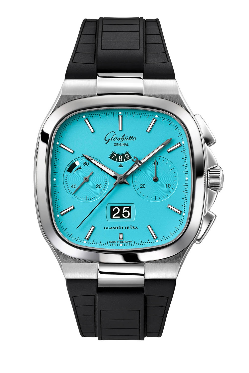 Glashütte Original 1-37-02-10-02-63 : Seventies Chronograph Panorama Date Disco Blue / Rubber / Folding