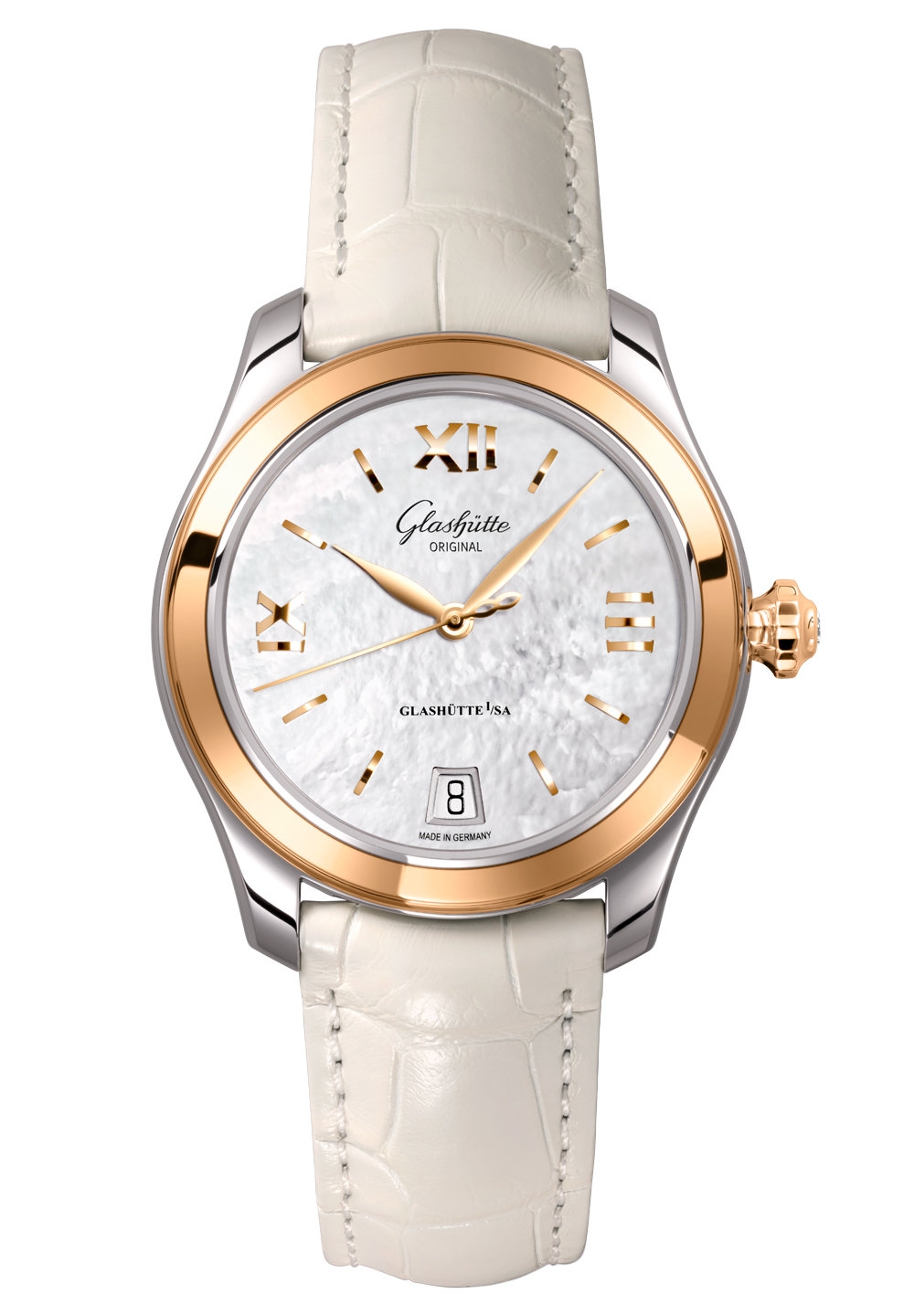 Glashütte Original 1-39-22-09-06-44 : Lady Serenade Stainless Steel / Rose Gold / MOP / Alligator - Pin