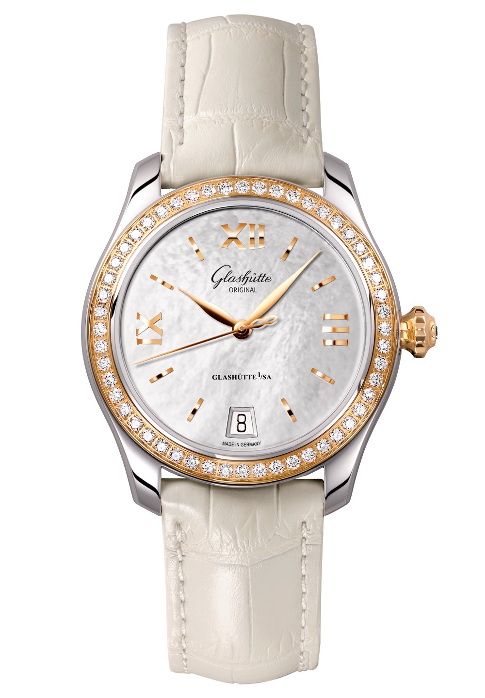 Glashütte Original 1-39-22-09-16-44 : Lady Serenade Stainless Steel / Rose Gold / Diamond / MOP / Alligator / Pin