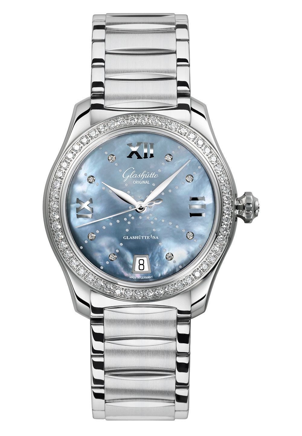 Glashütte Original 1-39-22-11-22-34 : Lady Serenade Stainless Steel / Diamond / Blue MOP - Index Line / Bracelet