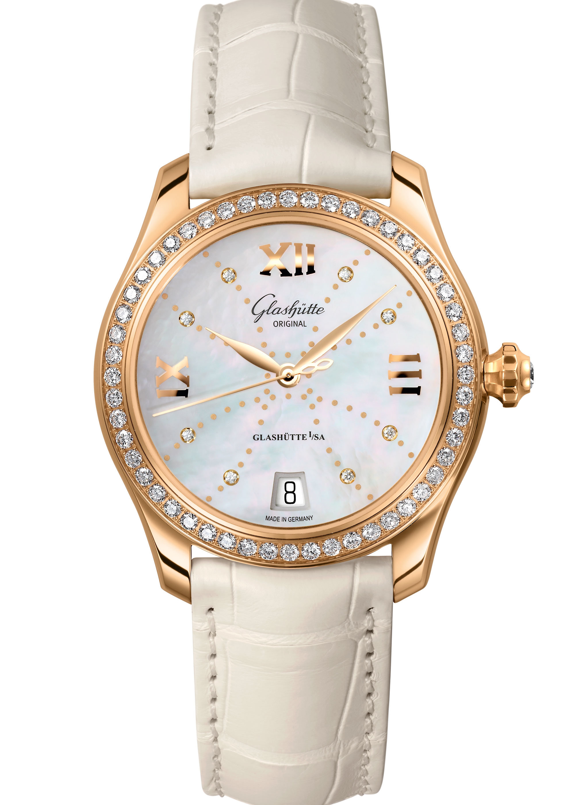 Glashütte Original 1-39-22-12-11-04 : Lady Serenade Rose Gold / Diamond / MOP - Index Line / Alligator - Folding