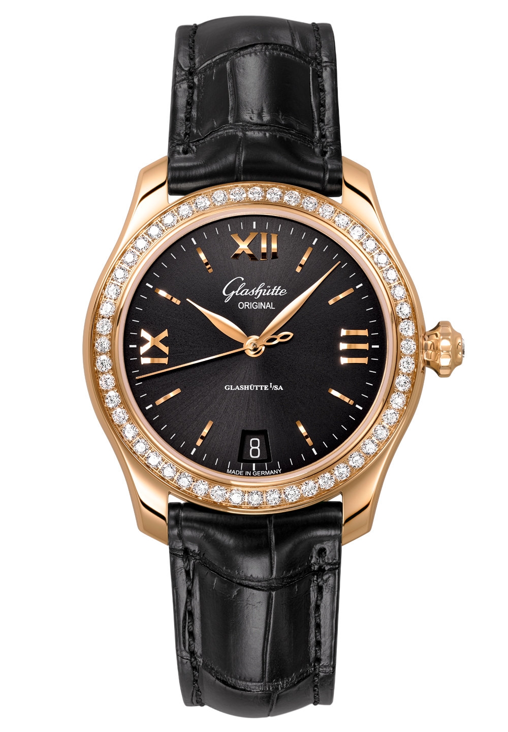 Glashütte Original 1-39-22-18-11-04 : Lady Serenade Rose Gold / Diamond / Black / Alligator - Folding