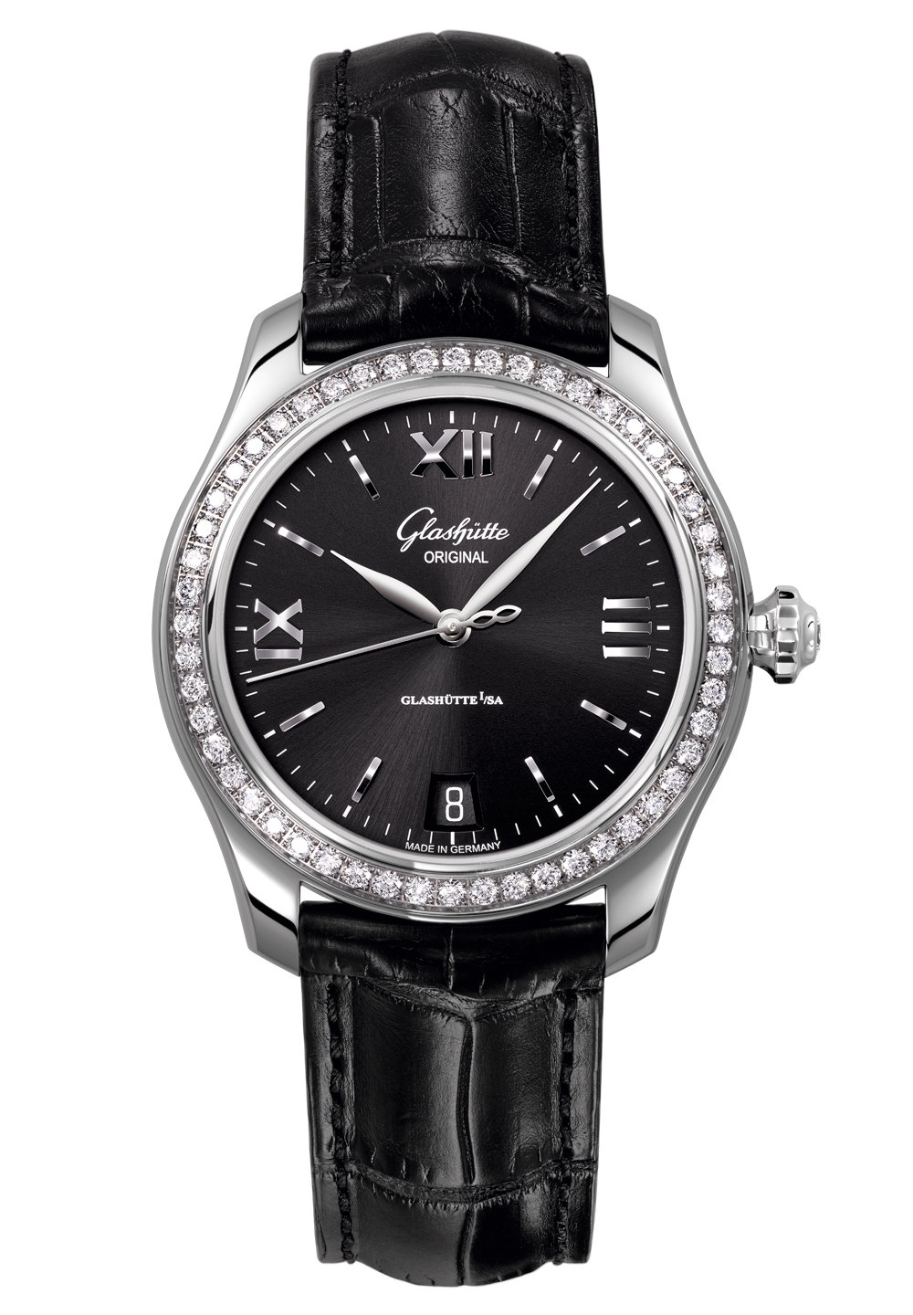Glashütte Original 1-39-22-20-22-44 : Lady Serenade Stainless Steel / Diamond / Black / Alligator - Pin