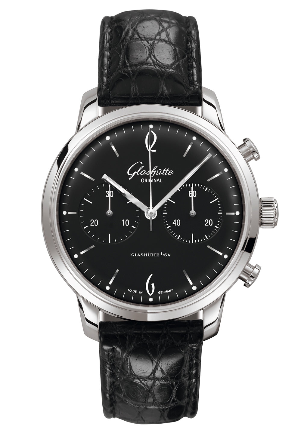 Glashütte Original 1-39-34-02-22-04 : Sixties Chronograph Stainless Steel / Black / Alligator / Pin