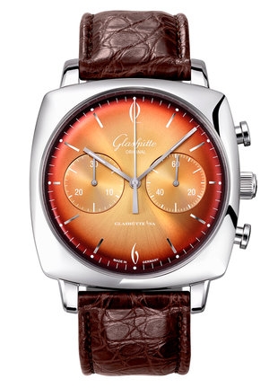 Glashütte Original 1-39-34-26-32-04 : Sixties Square Chronograph Stainless Steel / Tangerine