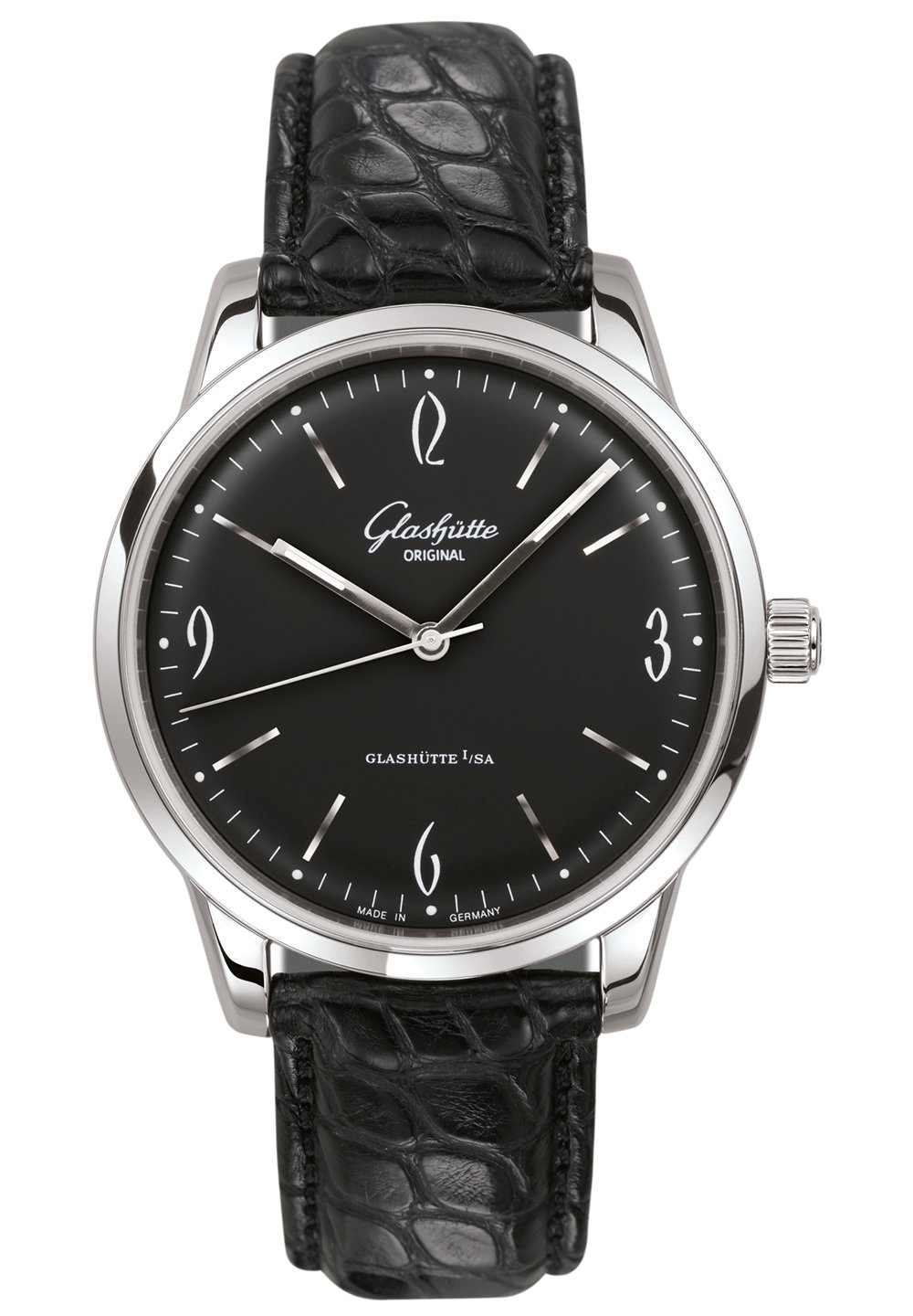 Glashütte Original 1-39-52-04-02-04 : Sixties Stainless Steel / Black / Alligator / Pin