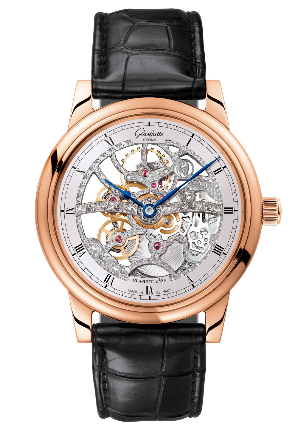 Glashütte Original 1-49-18-01-05-01 : Senator Manual Winding Red Gold / Skeleton / Alligator / Pin
