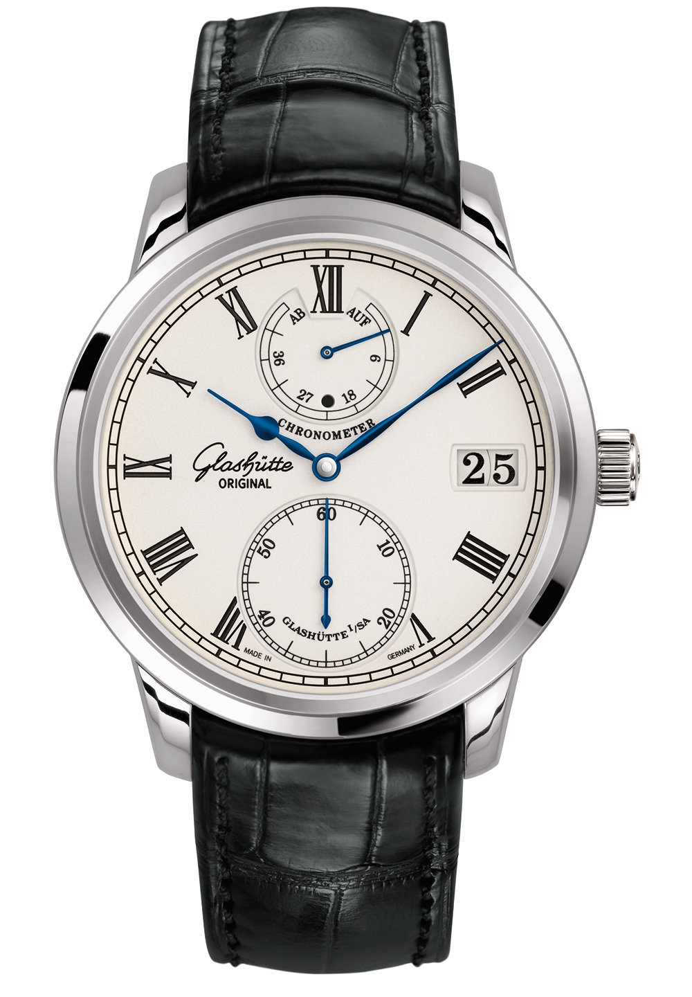 Glashütte Original 1-58-01-01-04-50 : Senator Chronometer White Gold / Silver / Alligator / Folding