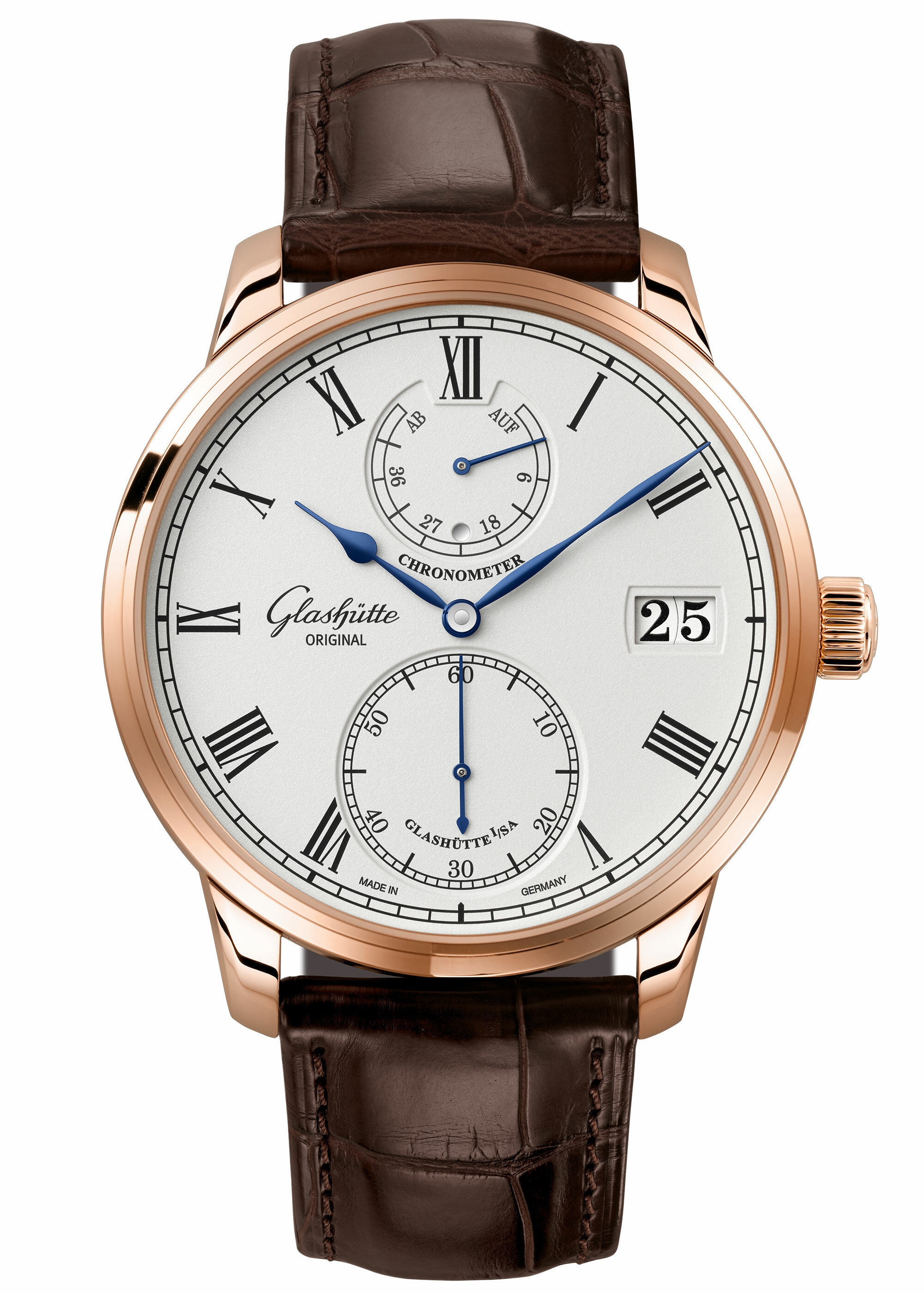 Glashütte Original 1-58-01-02-05-30 : Senator Chronometer Red Gold / Silver / Alligator / Folding