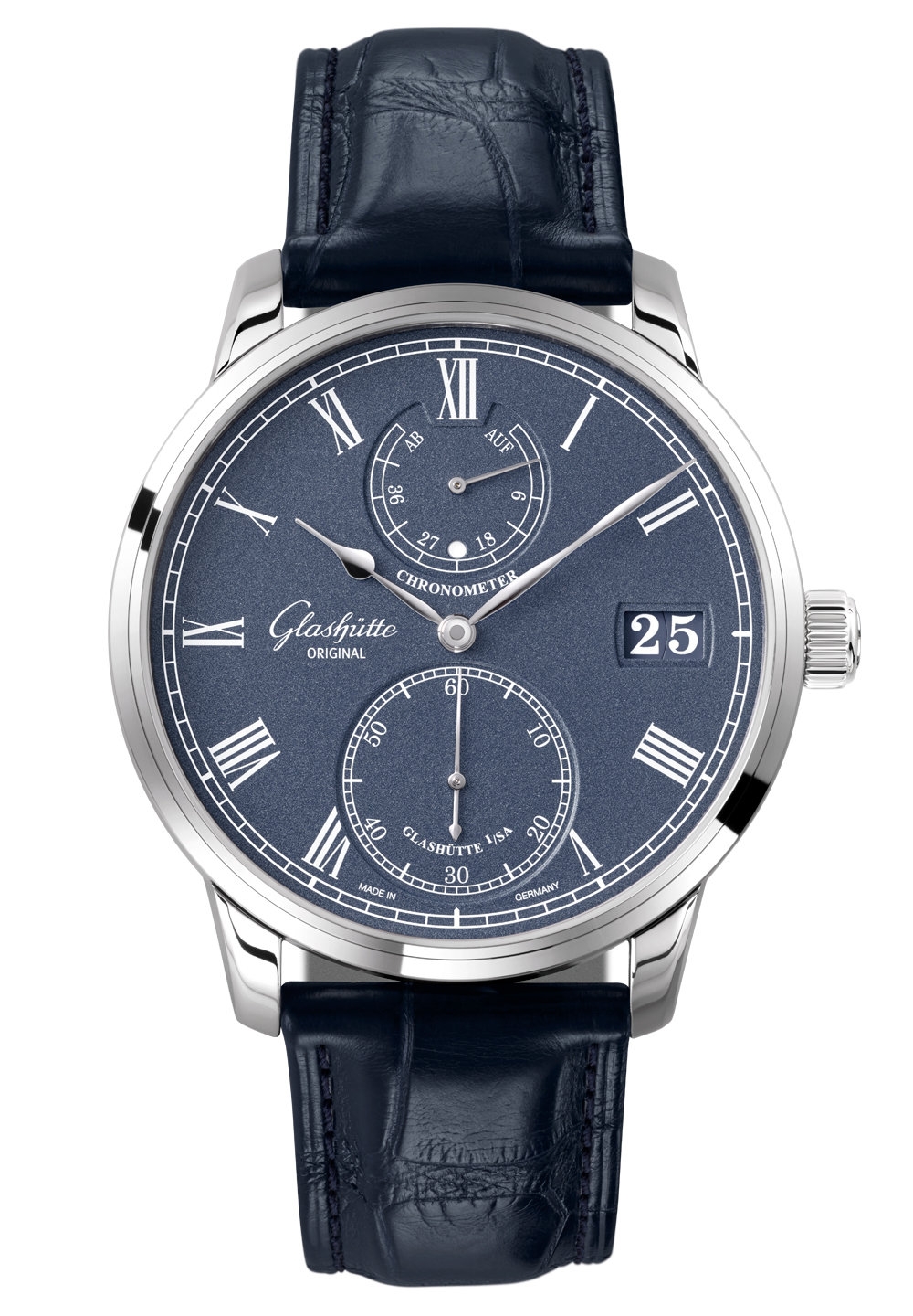 Glashütte Original 1-58-01-05-34-30 : Senator Chronometer White Gold / Blue / Alligator / Folding