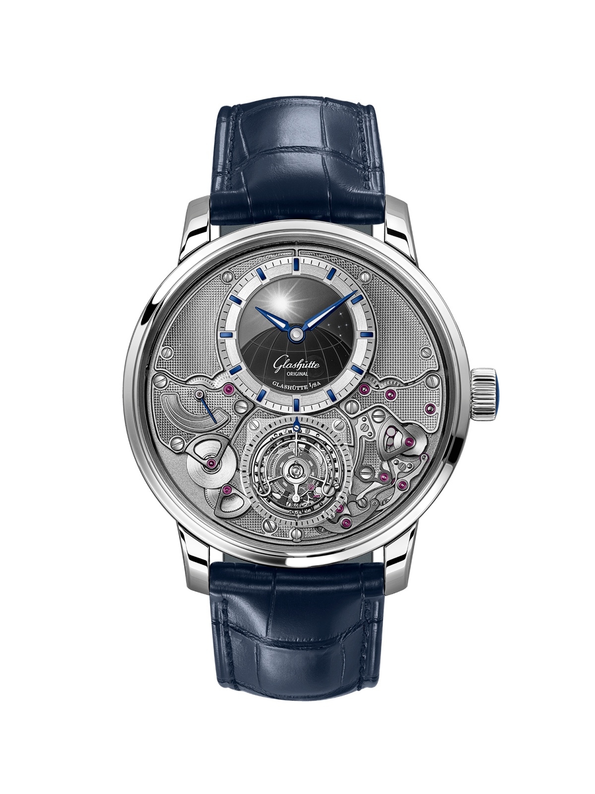 Glashütte Original 1-58-06-01-03-61 : Senator Chronometer Flyback Tourbillon Platinum / Silver