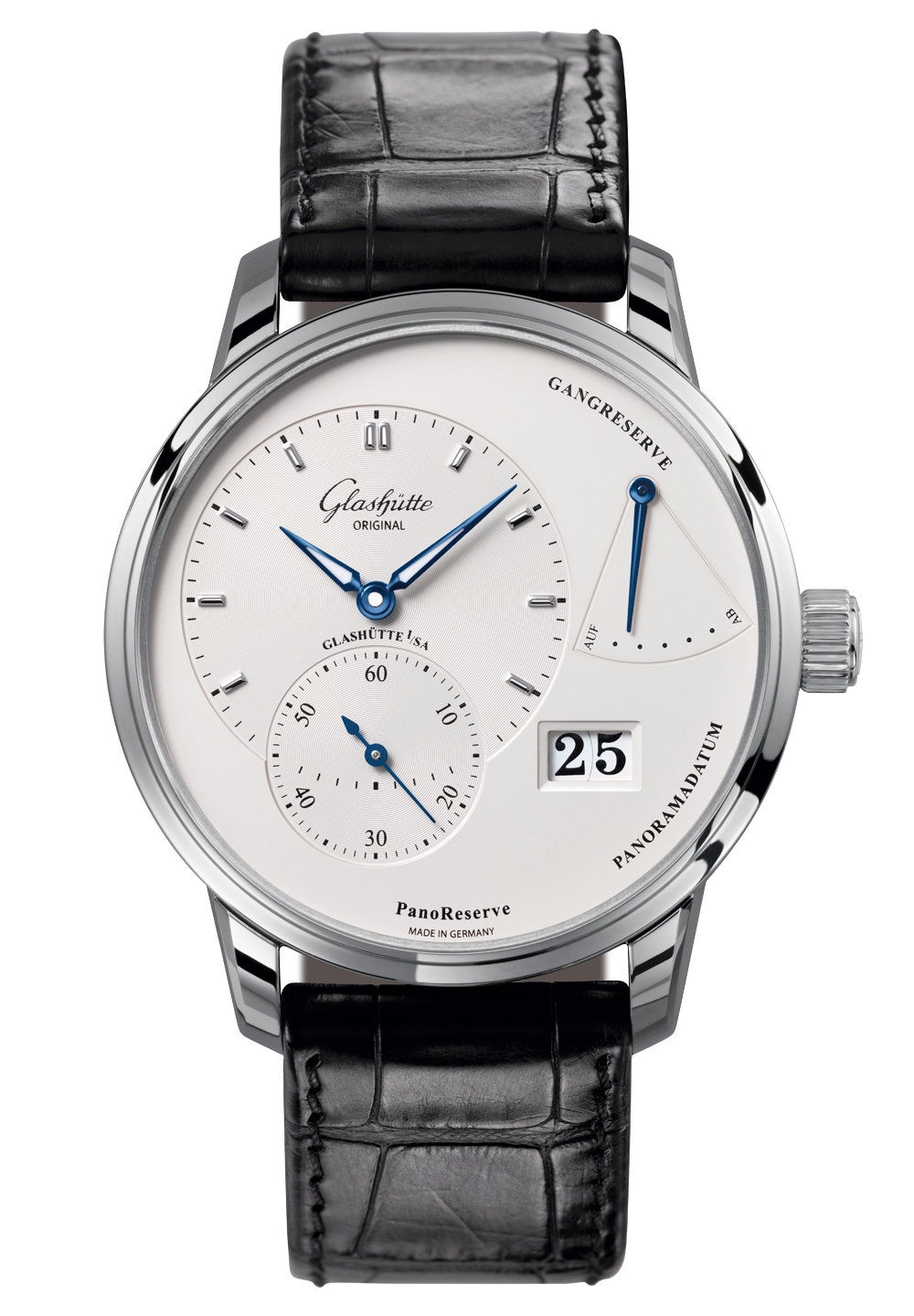 Glashütte Original 1-65-01-22-12-01 : PanoReserve Stainless Steel / Silver / Alligator / Pin