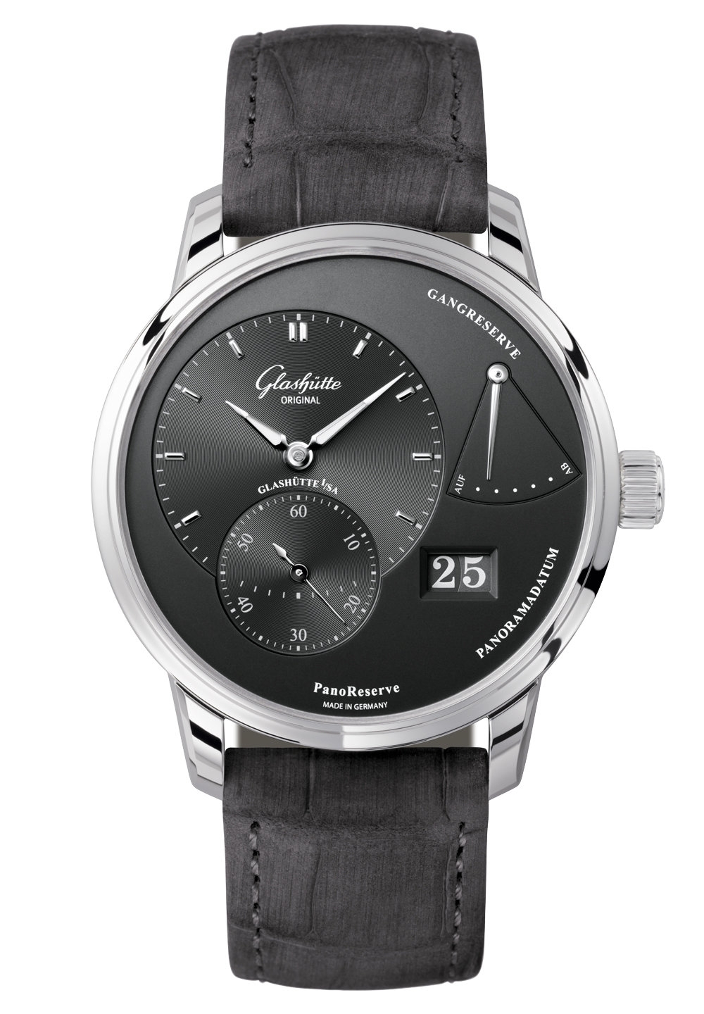 Glashütte Original 1-65-01-23-12-50 : PanoReserve Stainless Steel / Grey / Alligator / Folding