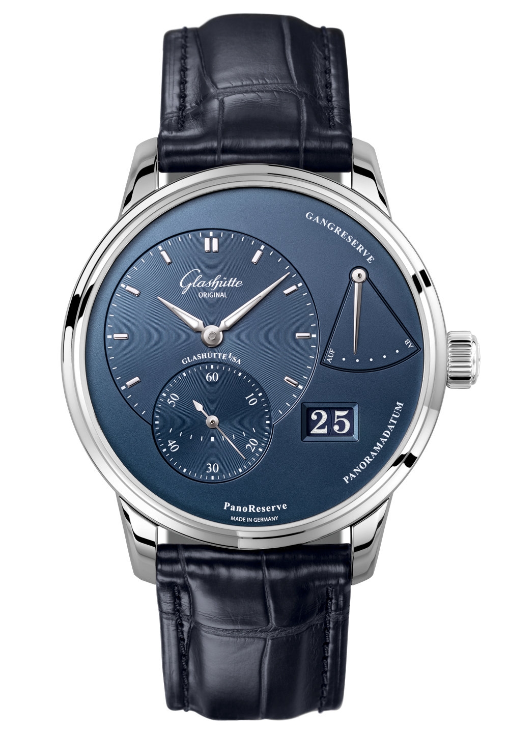 Glashütte Original 1-65-01-26-12-35 : PanoReserve Stainless Steel / Blue / Alligator / Folding