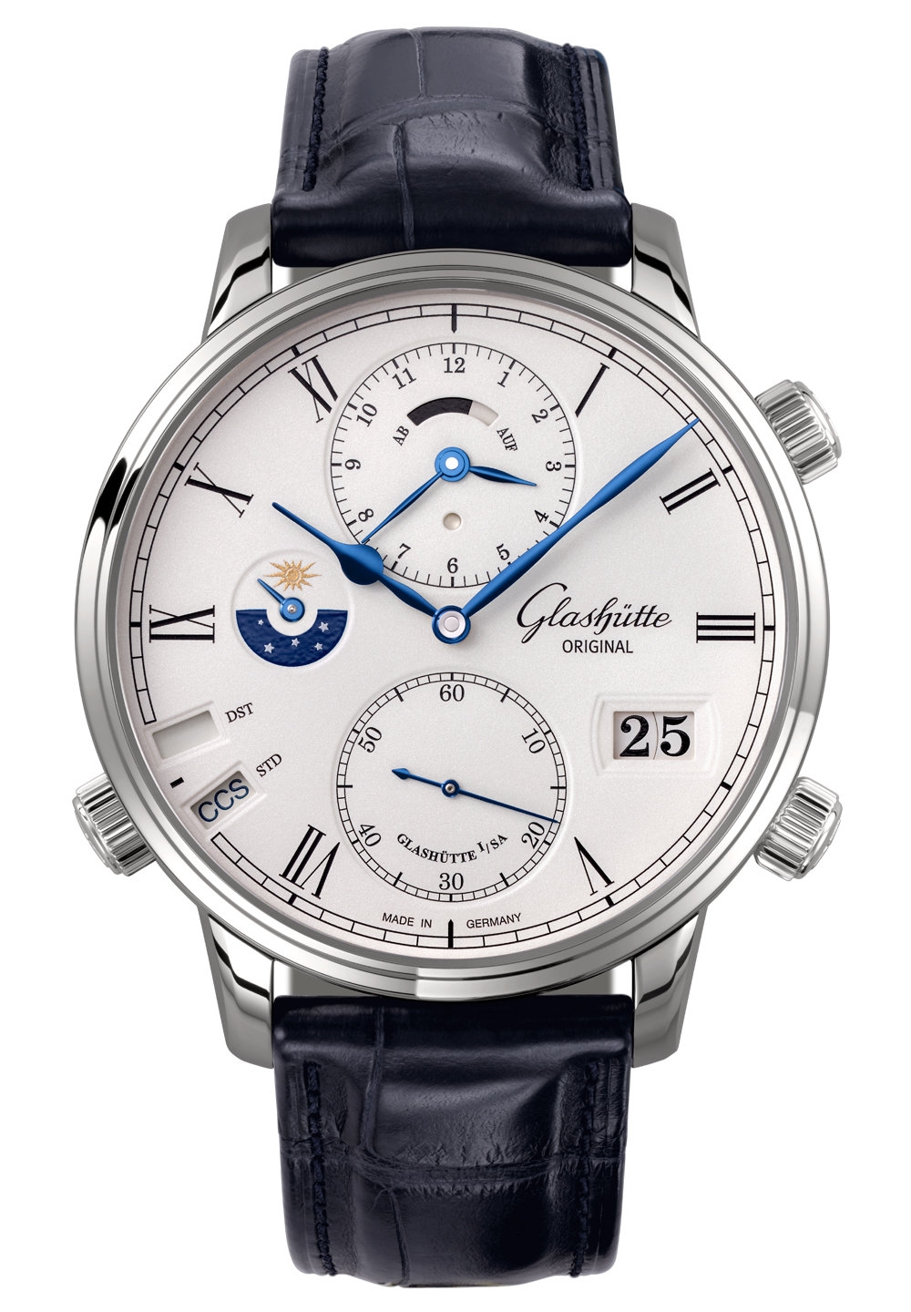 Glashütte Original 1-89-02-01-04-01 : Senator Cosmopolite White Gold / Silver / Alligator / Pin