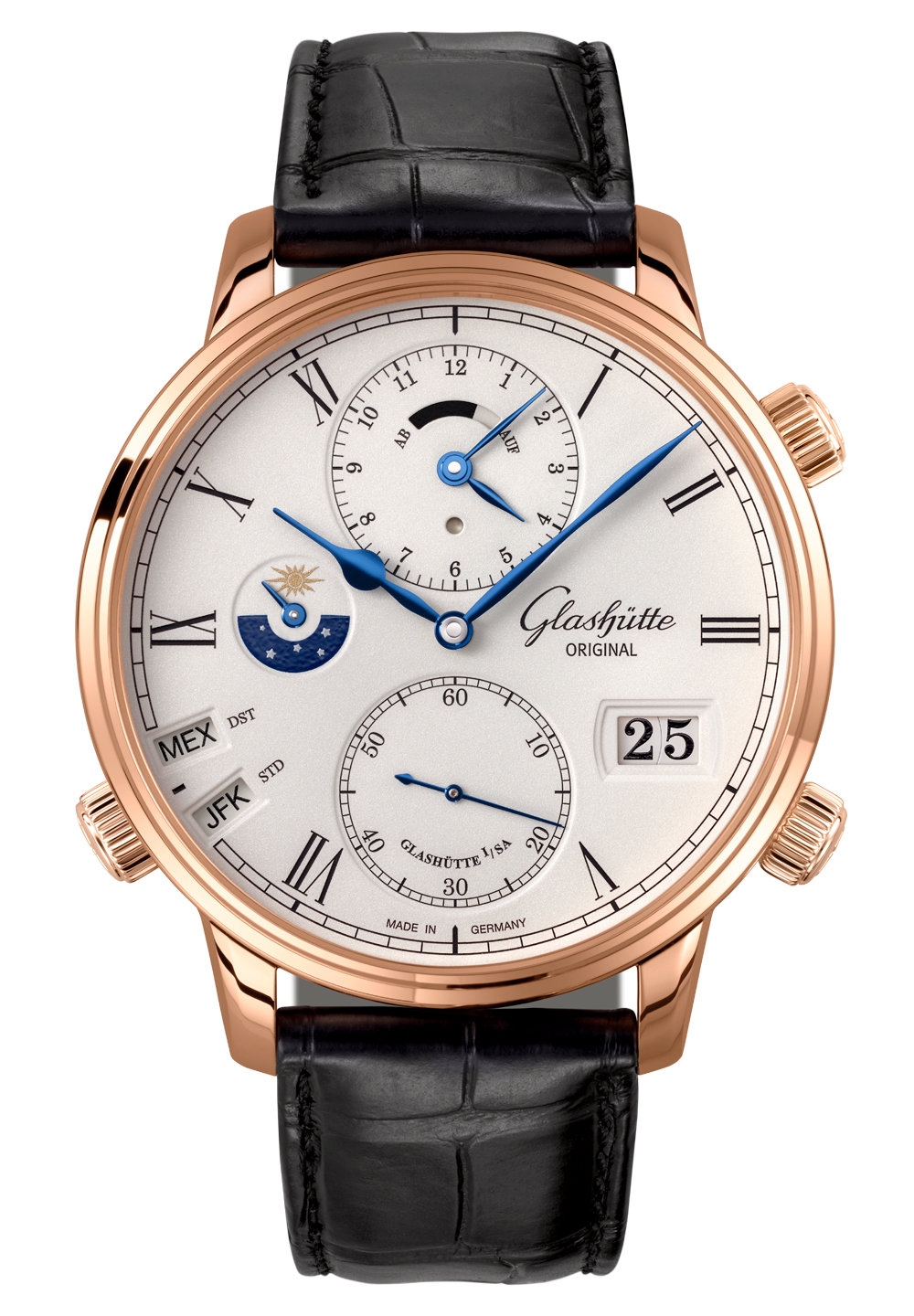Glashütte Original 1-89-02-01-05-30 : Senator Cosmopolite Red Gold / Silver / Alligator / Folding