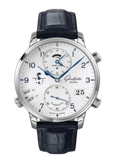 Glashütte Original 1-89-02-03-02-61 : Senator Cosmopolite Stainless Steel / Silver-Arabic / Alligator - Folding