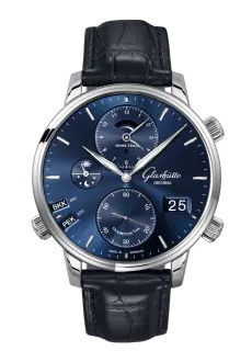 Glashütte Original 1-89-02-05-02-61 : Senator Cosmopolite Stainless Steel / Blue / Alligator / Folding