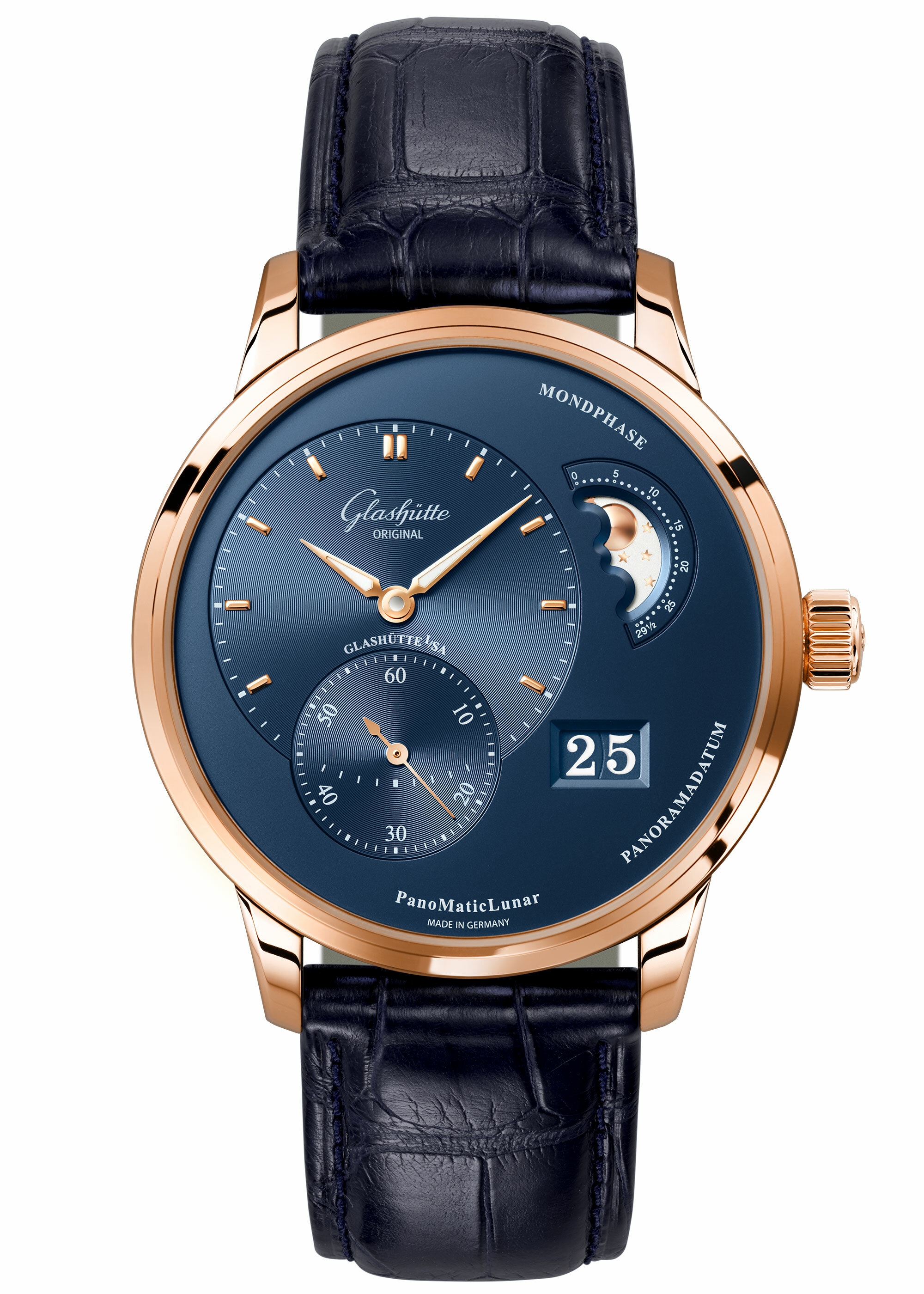 Glashütte Original 1-90-02-11-35-30 : PanoMatic Lunar Red Gold / Blue / Alligator / Folding