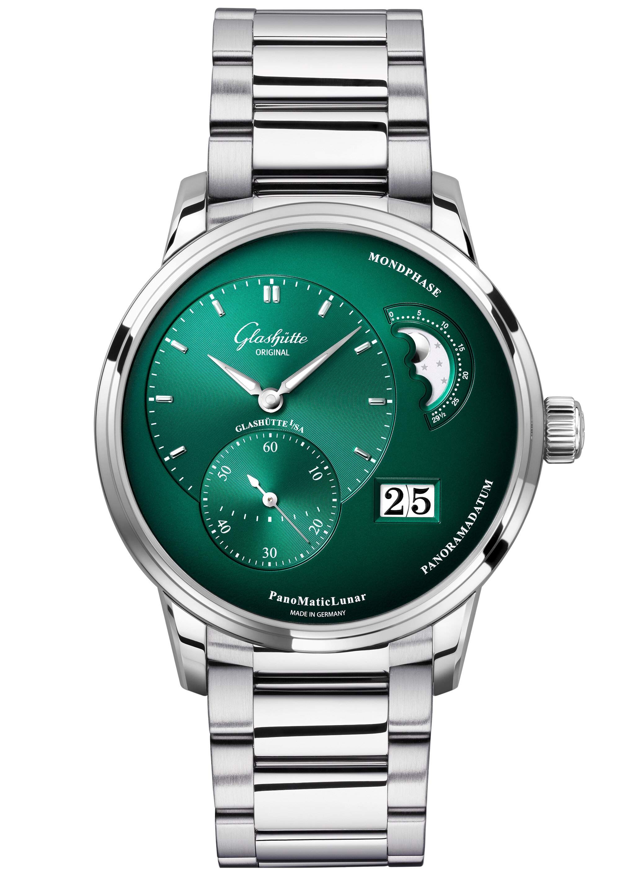 Glashütte Original 1-90-02-13-32-70 : PanoMatic Lunar Stainless Steel / Green / Bracelet