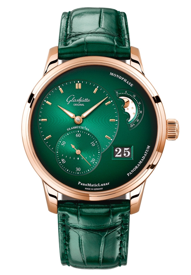 Glashütte Original 1-90-02-23-35-01) : PanoMatic Lunar Red Gold / Green / Alligator / Pin