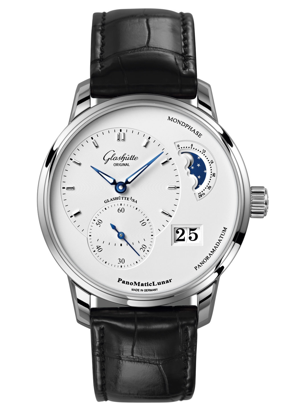 Glashütte Original 1-90-02-42-32-50 : PanoMatic Lunar Stainless Steel / Silver / Alligator / Folding