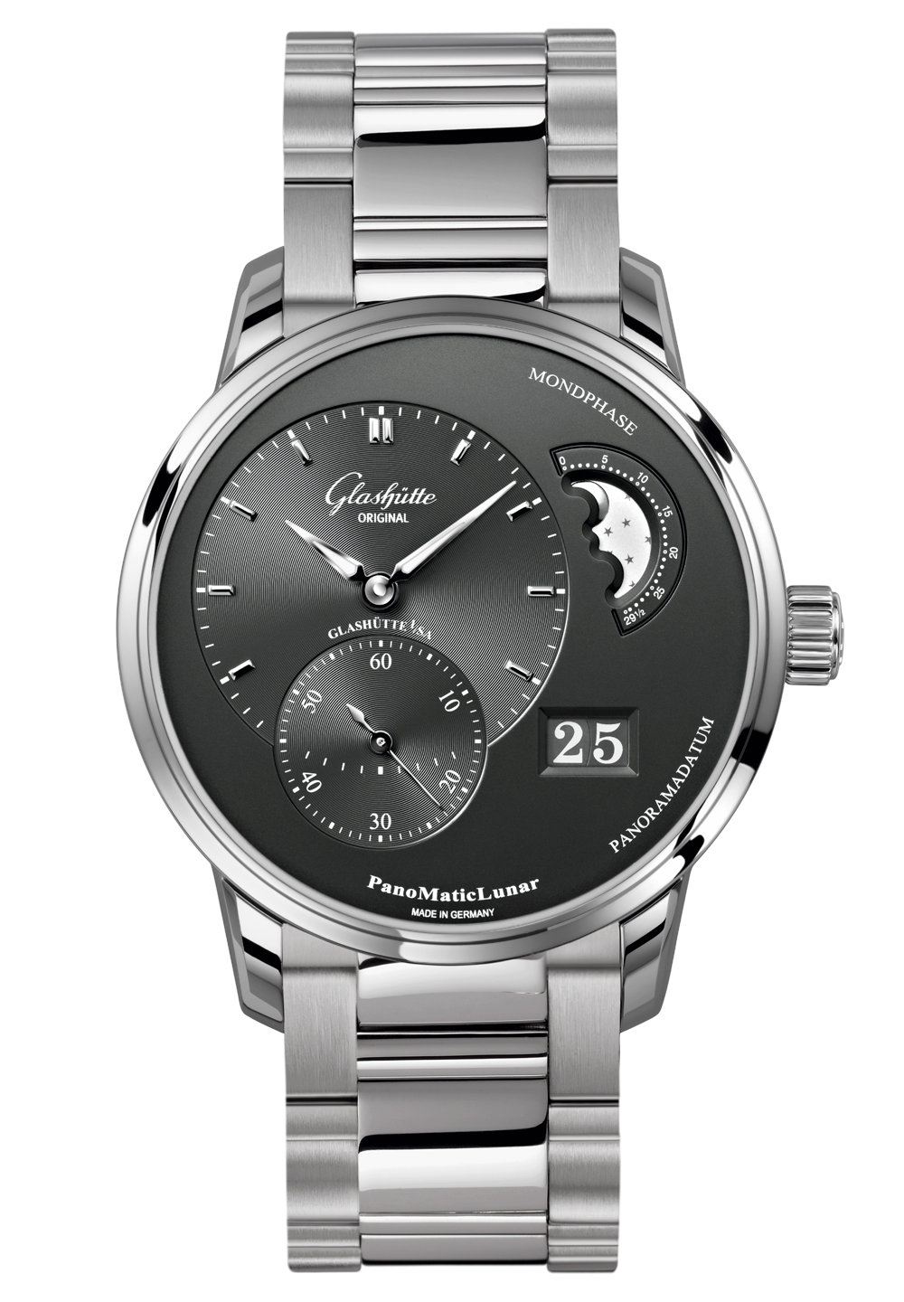Glashütte Original 1-90-02-43-32-24 : PanoMatic Lunar Stainless Steel / Grey / Bracelet