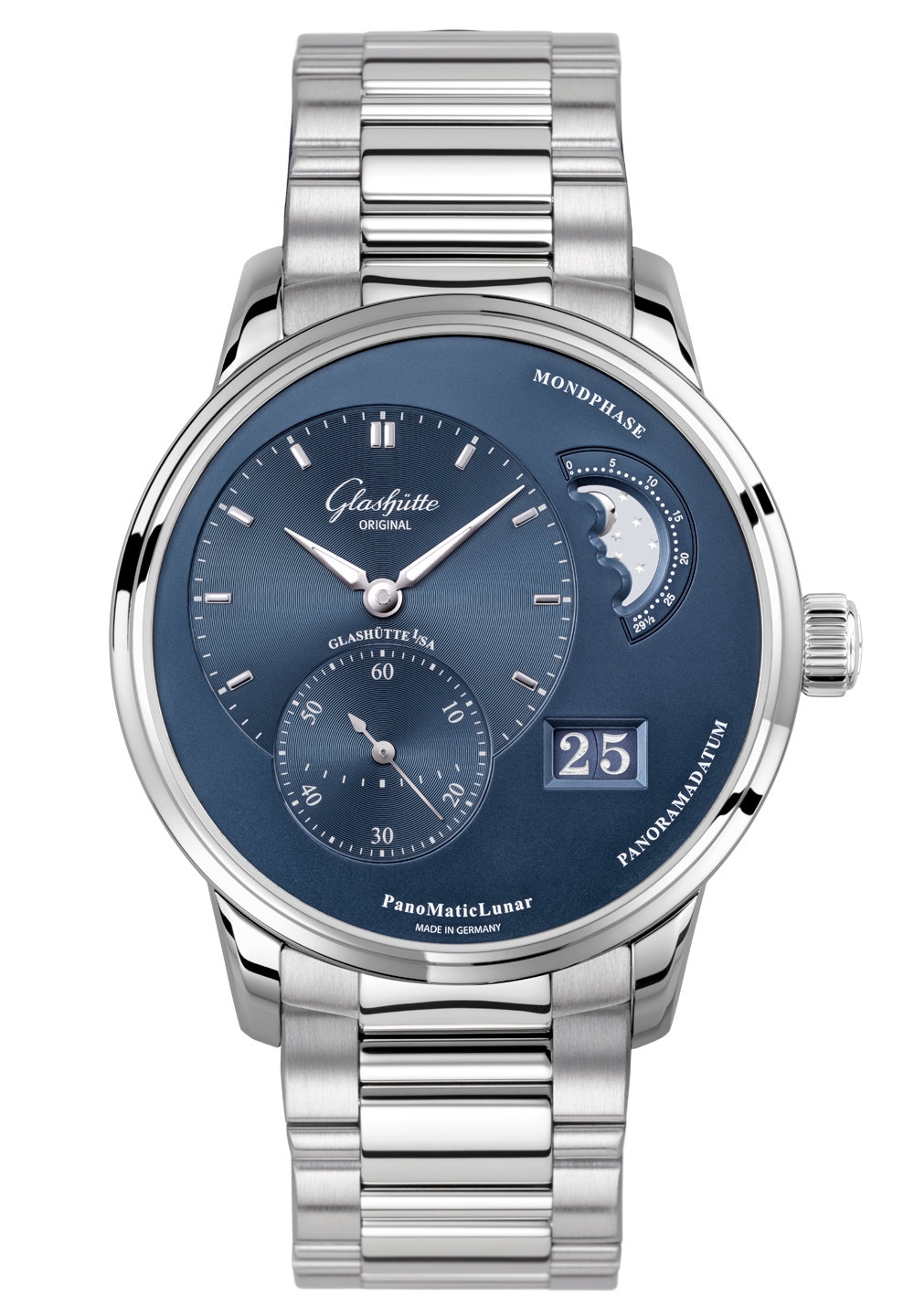 Glashütte Original 1-90-02-46-32-70 : PanoMatic Lunar Stainless Steel / Blue / Bracelet