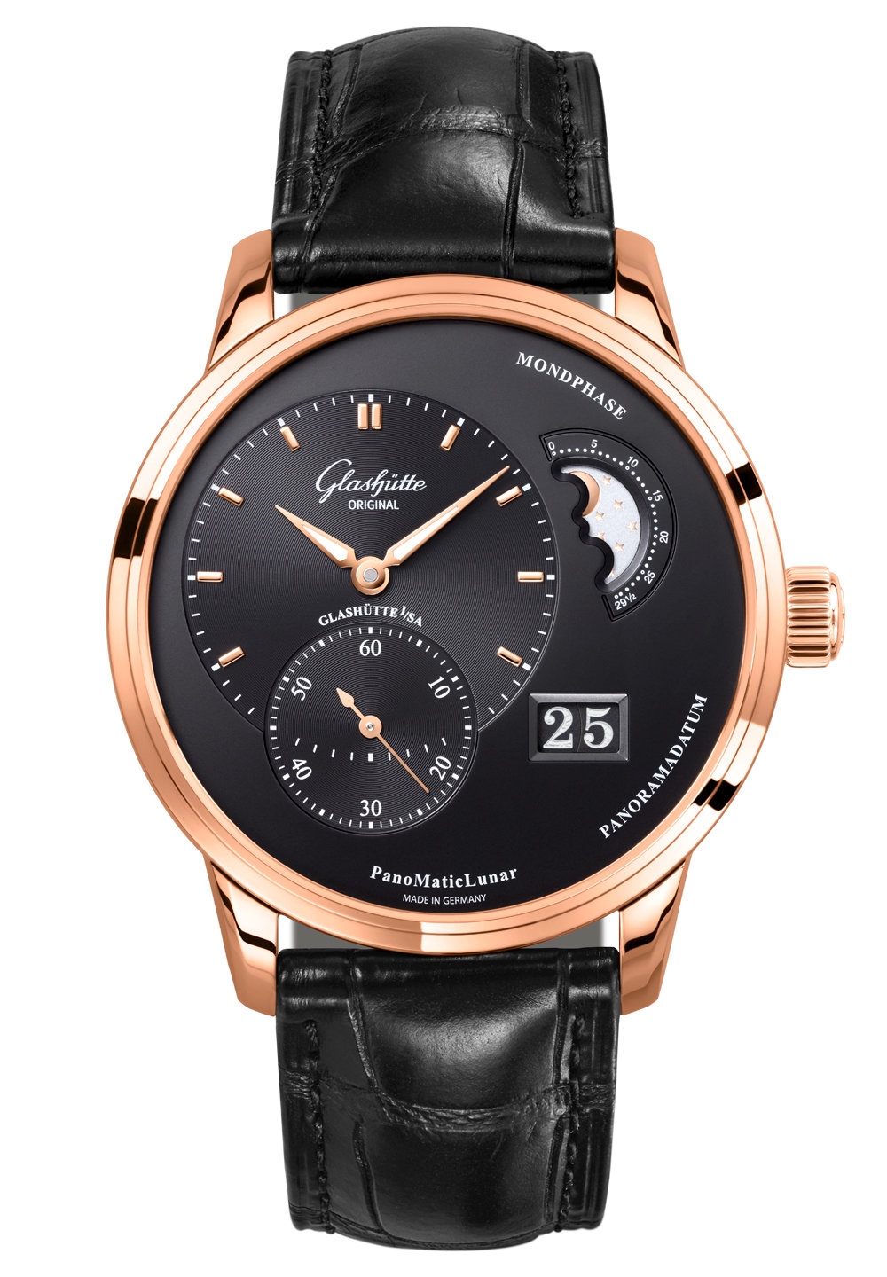 Glashütte Original 1-90-02-49-35-30 : PanoMatic Lunar Red Gold / Black / Alligator / Folding