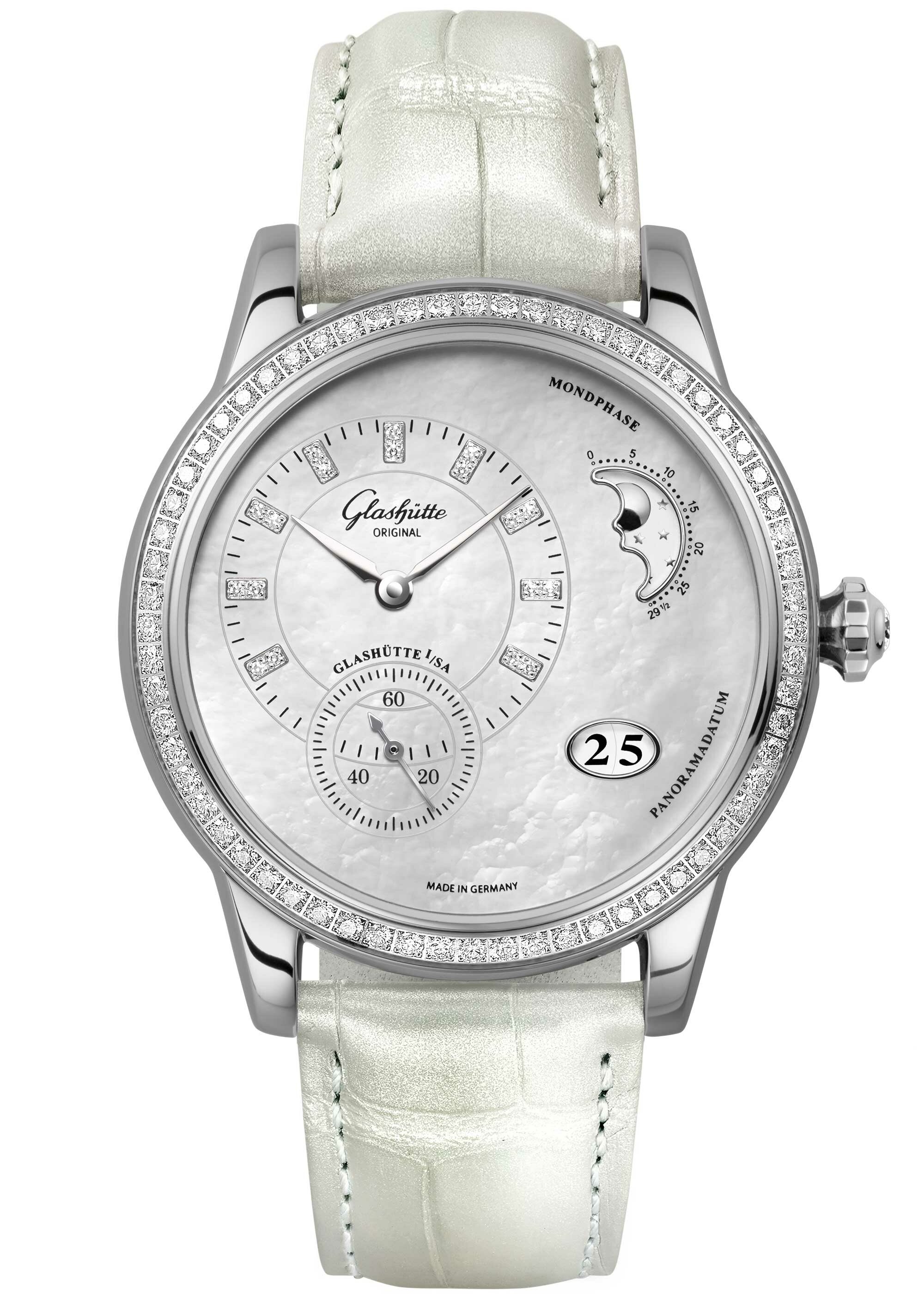 Glashütte Original 1-90-12-01-12-01 : PanoMatic Luna Stainless Steel / Diamond / MOP / Alligator / Pin