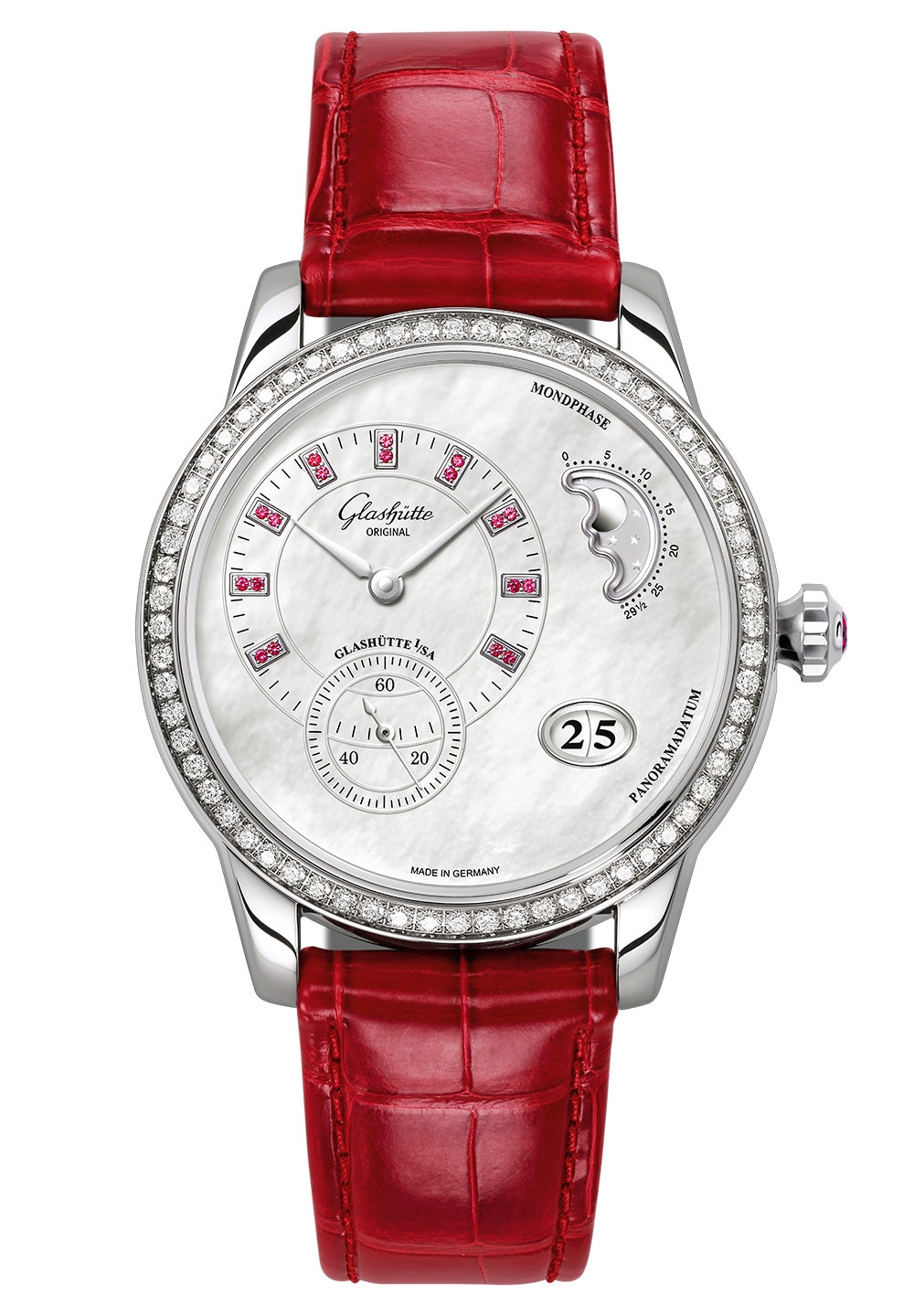 Glashütte Original 1-90-12-05-30-01 : PanoMatic Luna Stainless Steel / Diamond / MOP / Alligator / Pin