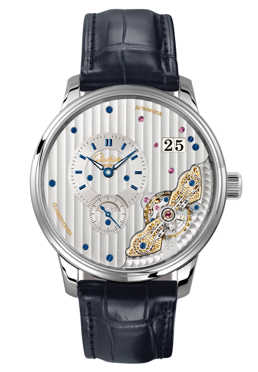 Glashütte Original 1-91-02-02-02-50 : PanoMaticInverse Stainless Steel / Silver / Alligator / Folding