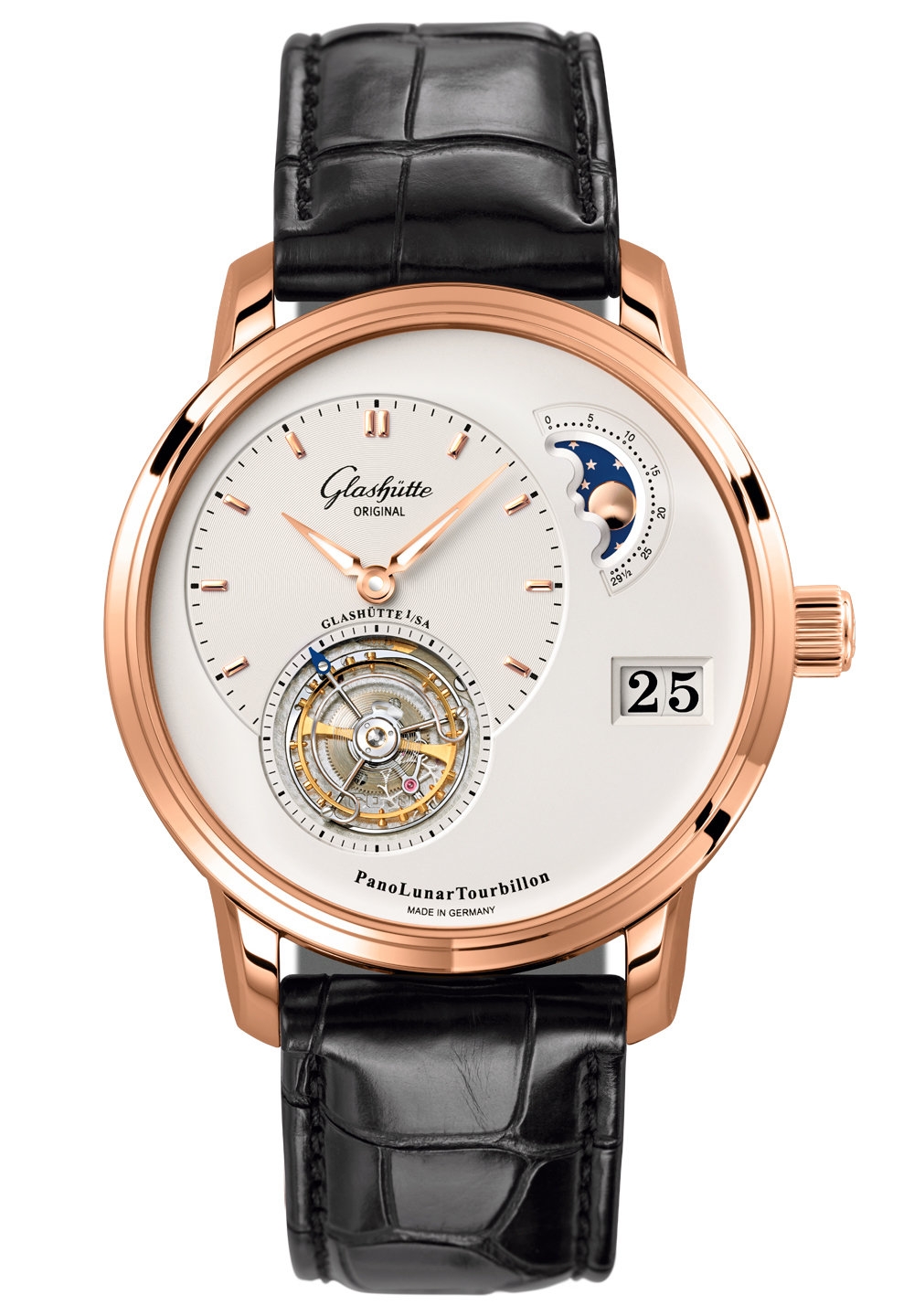 Glashütte Original 1-93-02-05-05-01 : PanoLunar Tourbillon Red Gold / Silver / Alligator / Pin