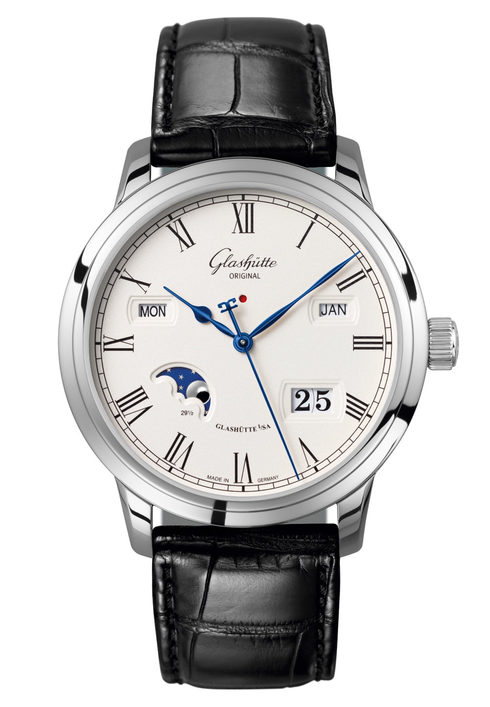 Glashütte Original 100-02-22-12-01 : Senator Perpetual Calendar Stainless Steel / Silver / Alligator / Pin
