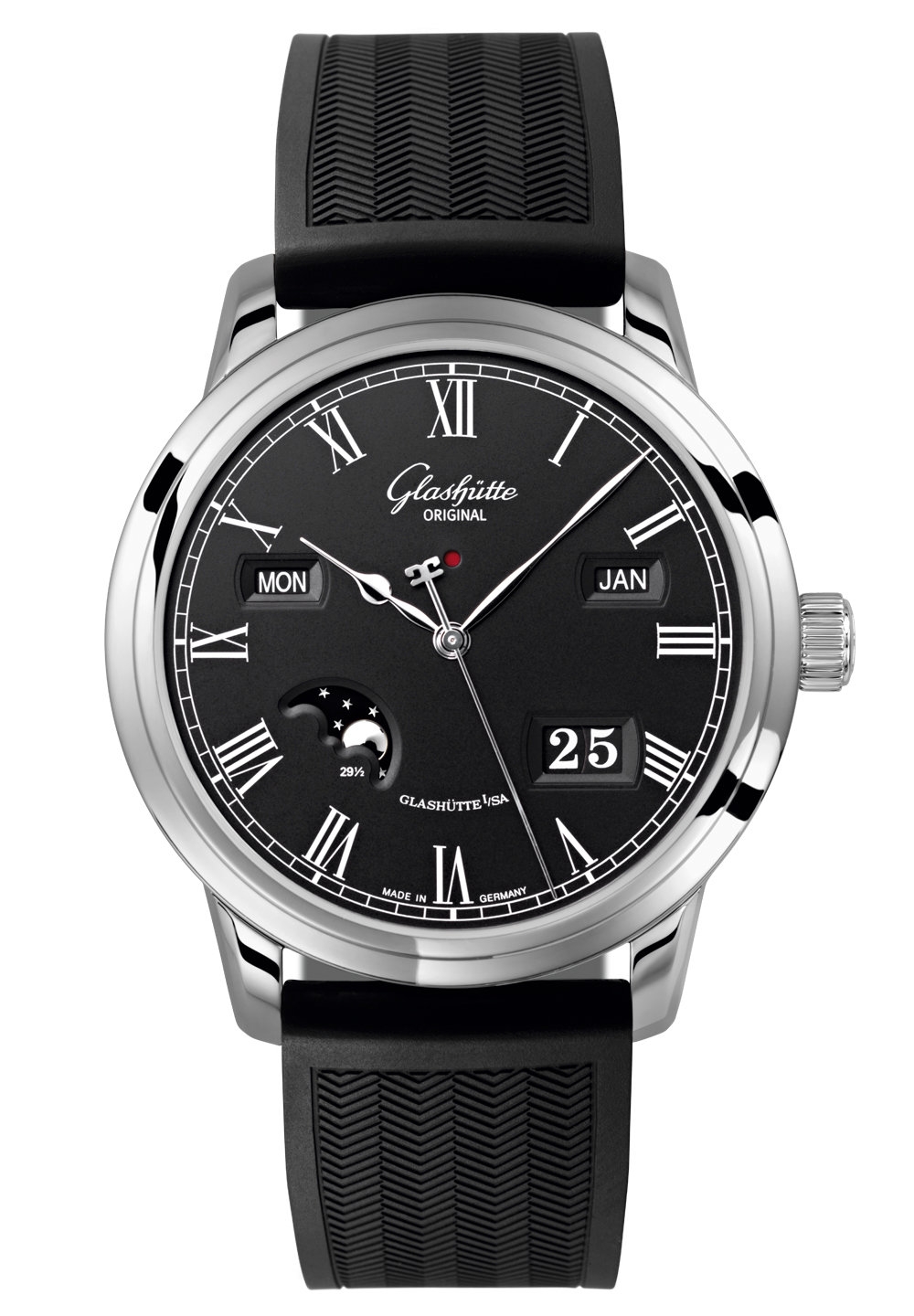 Glashütte Original 100-02-25-12-06 : Senator Perpetual Calendar Stainless Steel Black / Rubber / Pin