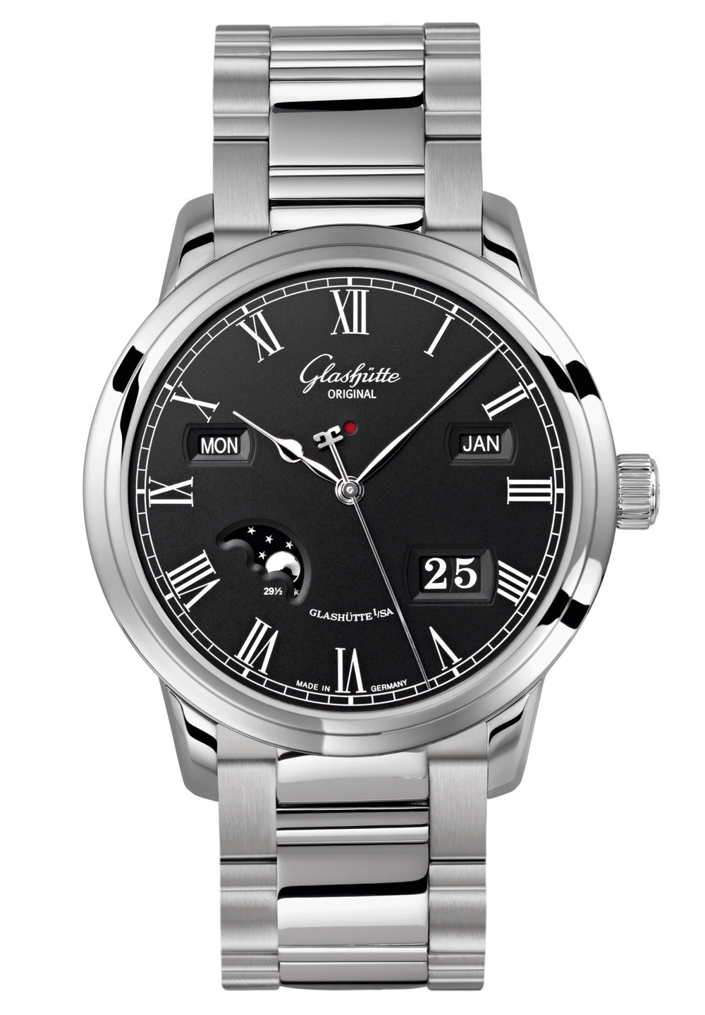 Glashütte Original 100-02-25-12-14 : Senator Perpetual Calendar Stainless Steel / Black / Bracelet